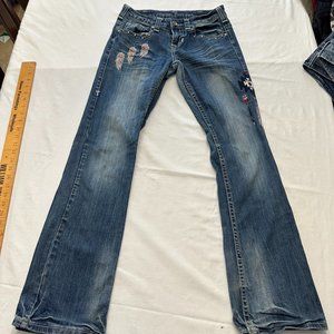 Cowgirl Tuff Jeans Womens W26x33L Free Spirit Embroidered Pockets Denim Feathers